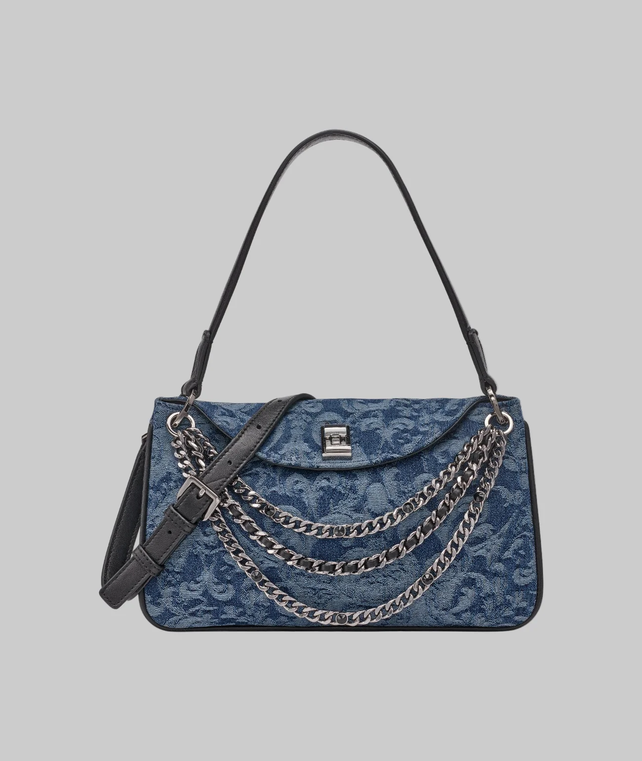 NADINE DENIM JACQUARD SHOULDER BAG