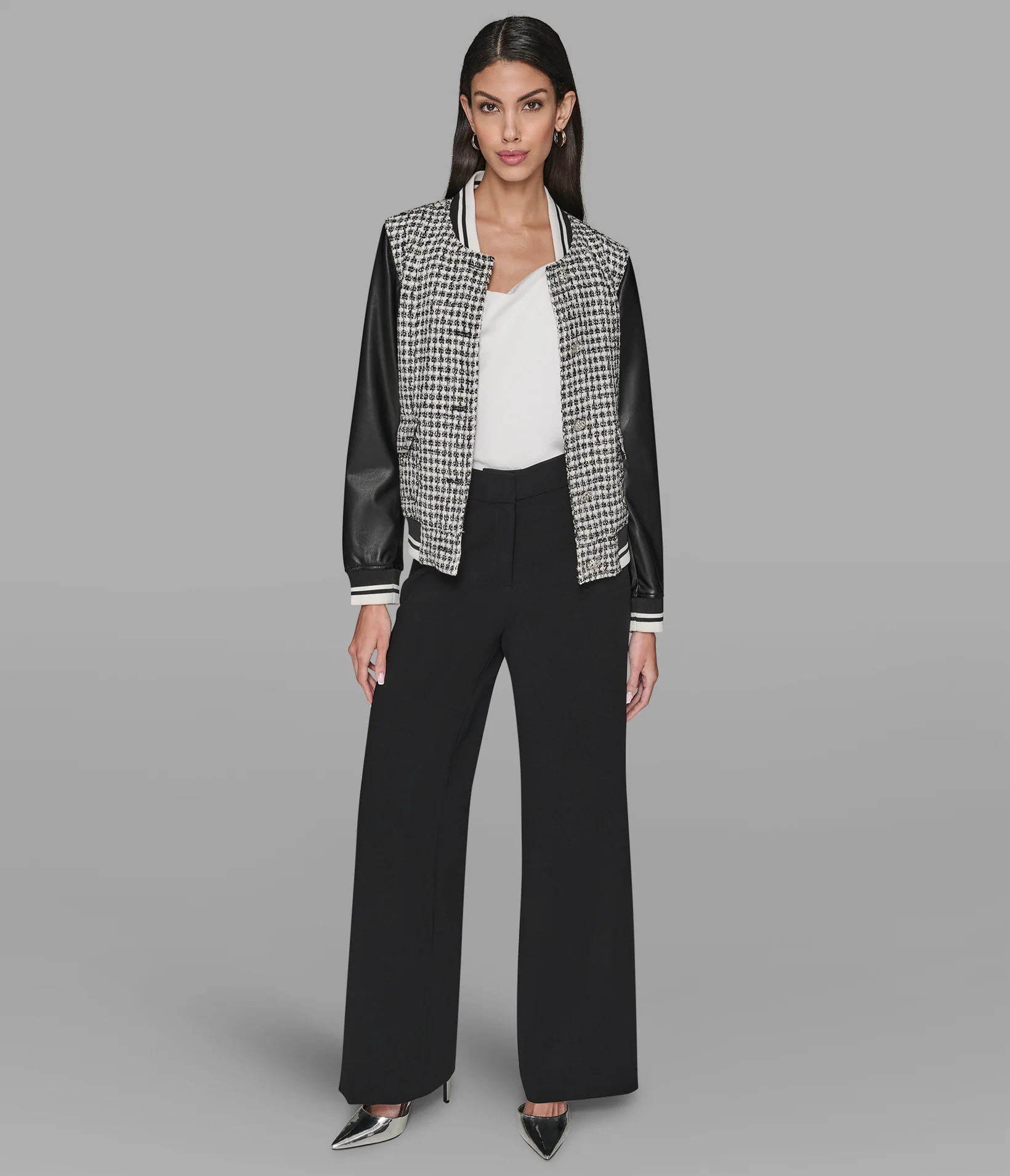 MIXED MEDIA TWEED VARSITY JACKET - Image 4