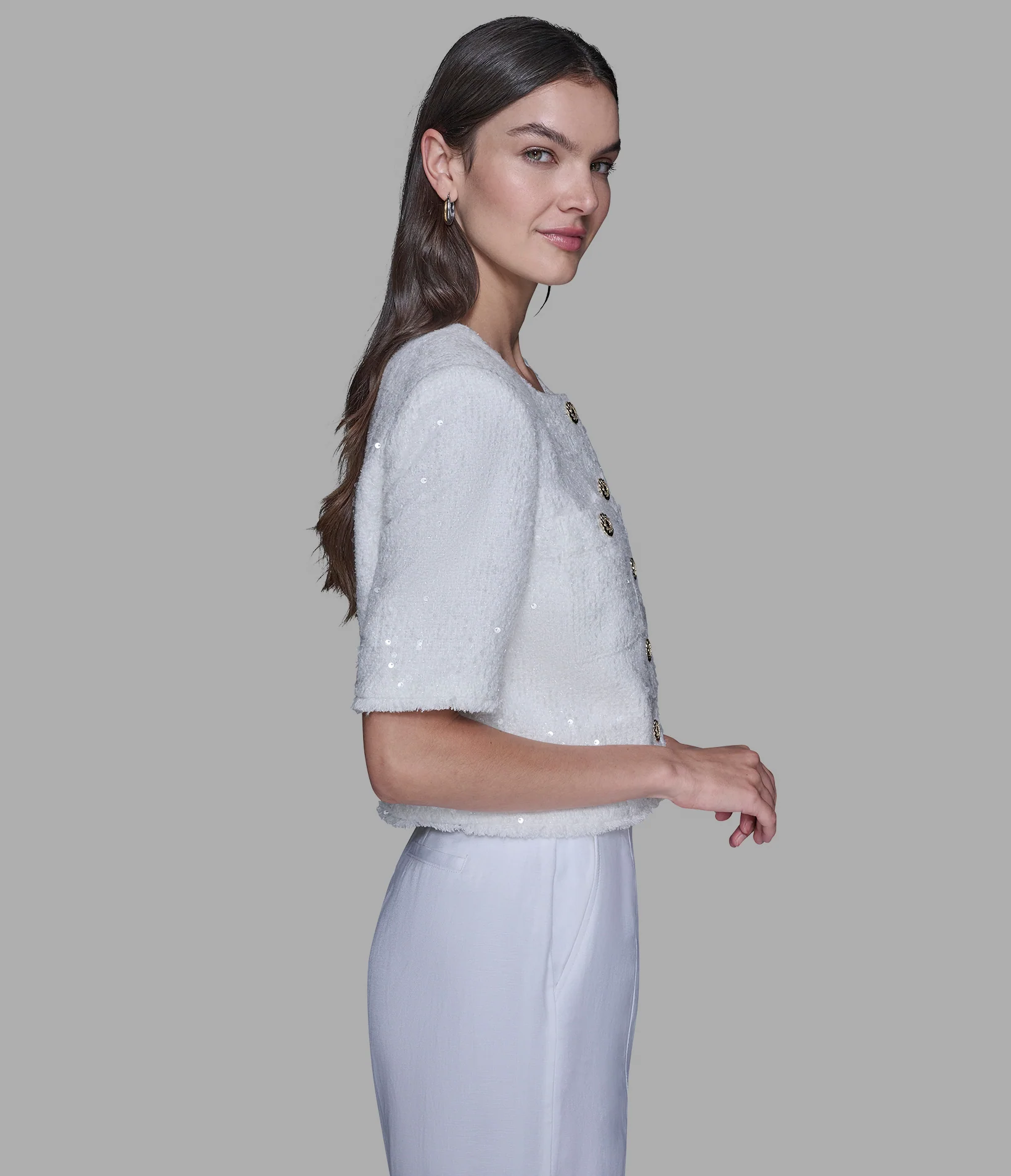 SHORT SLEEVE SHIMMER TWEED JACKET - Image 2