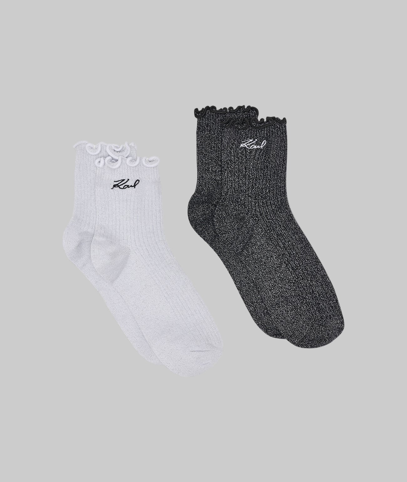 EMBROIDERED SCRIPT LOGO RUFFLE ANKLE SOCKS 2-PACK - Image 2