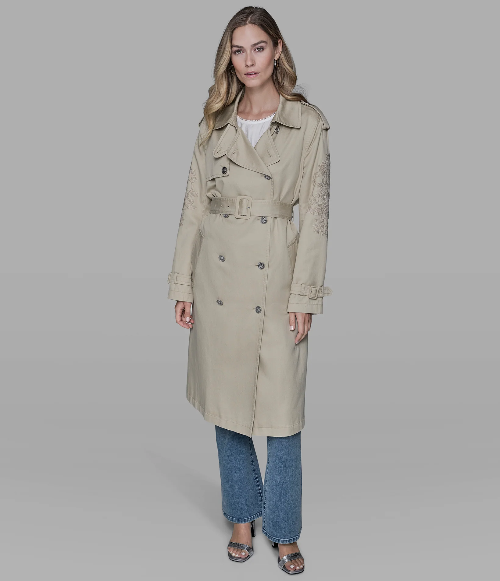 FLORAL APPLIQUE TRENCH COAT - Image 3