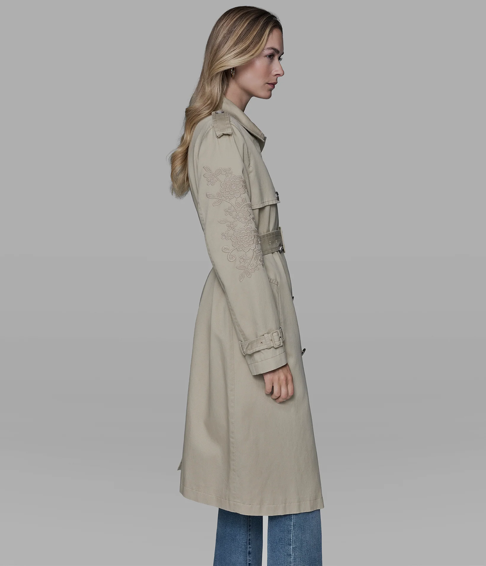 FLORAL APPLIQUE TRENCH COAT - Image 4