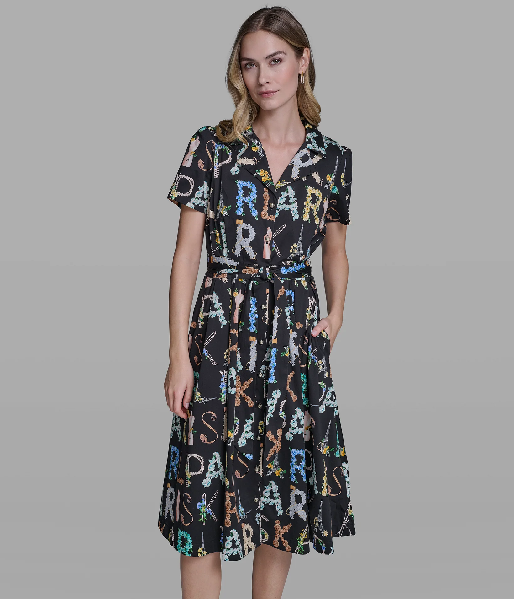 SHORT SLEEVE MIDI WRAP DRESS