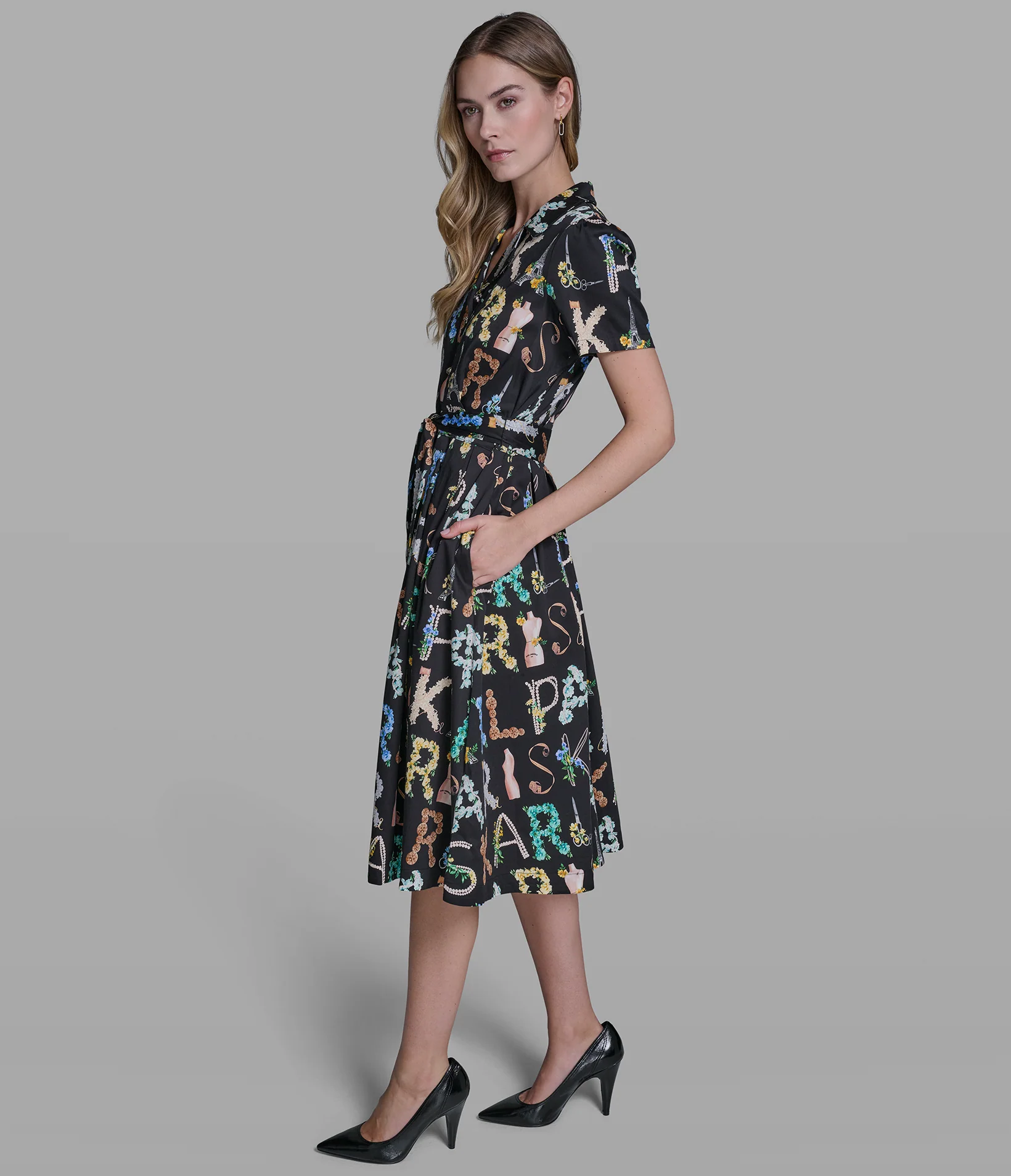 SHORT SLEEVE MIDI WRAP DRESS - Image 3
