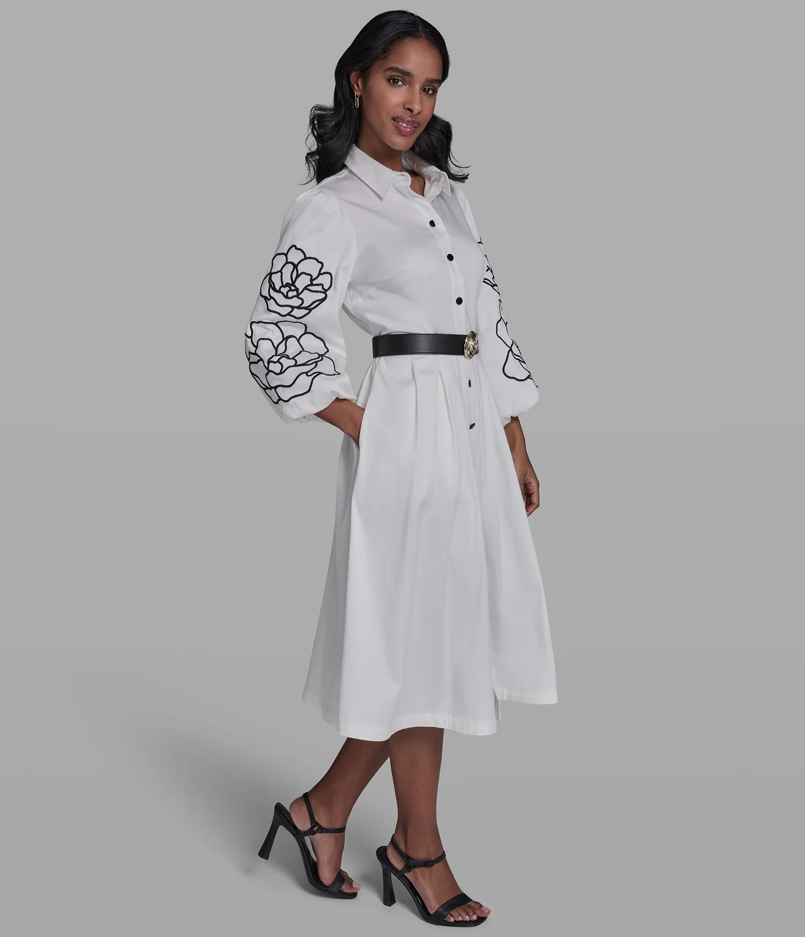 LONG SLEEVE FLORAL SHIRT DRESS - Image 3