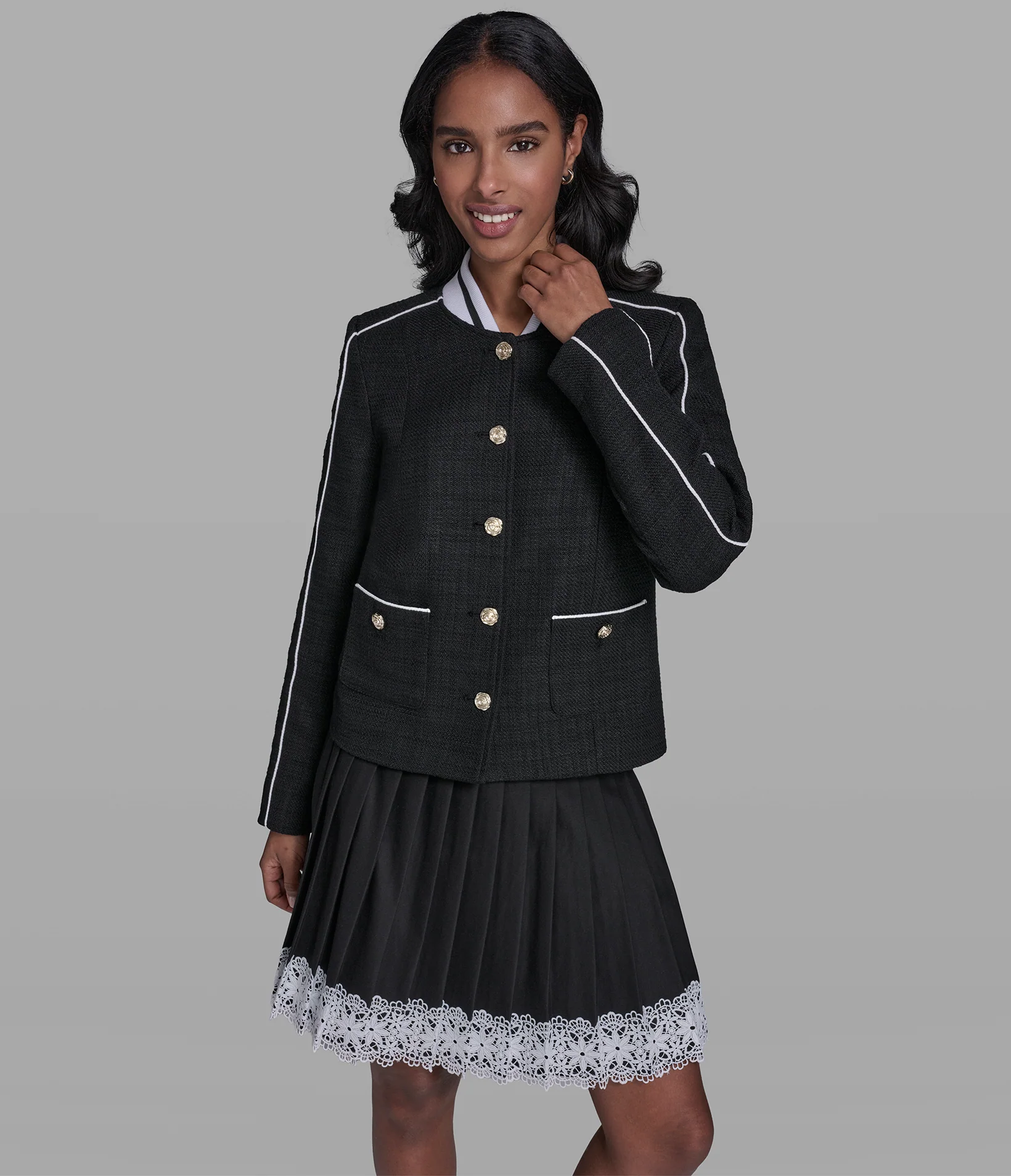 TWEED JACKET VARSITY WITH PIPING