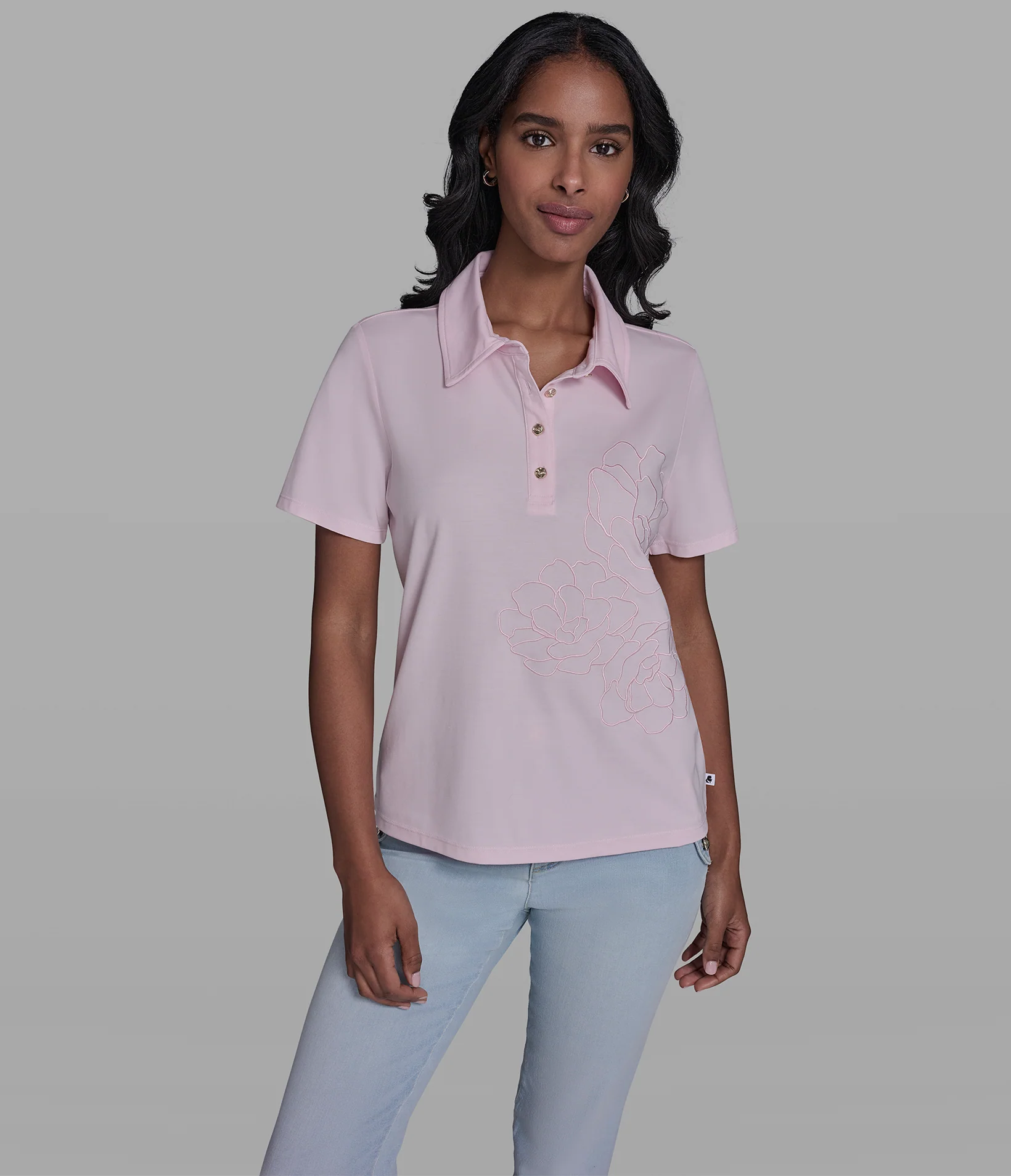 SHORT SLEEVE FLORAL KNIT POLO - Image 3