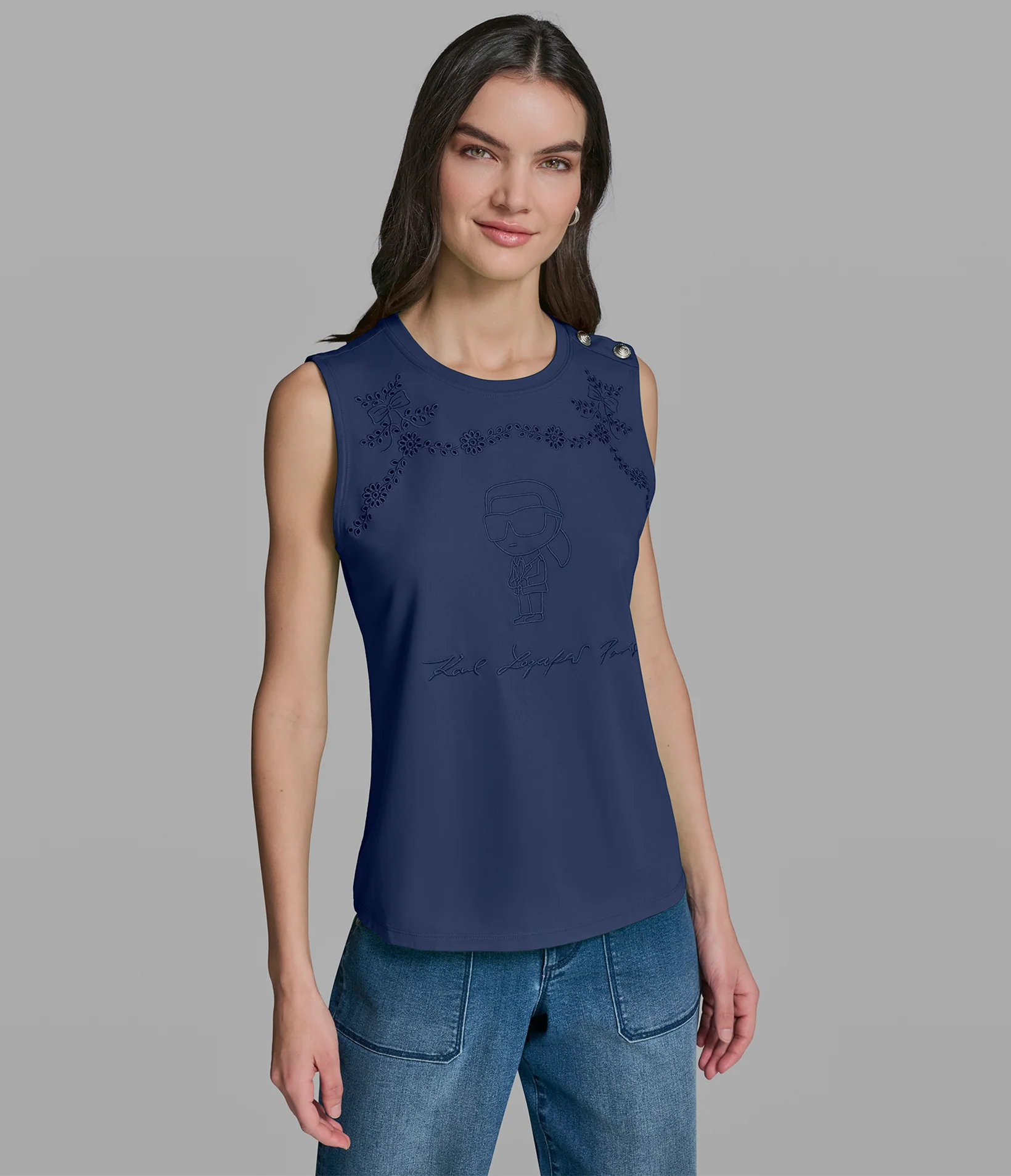 KARL EYELET KNIT TOP
