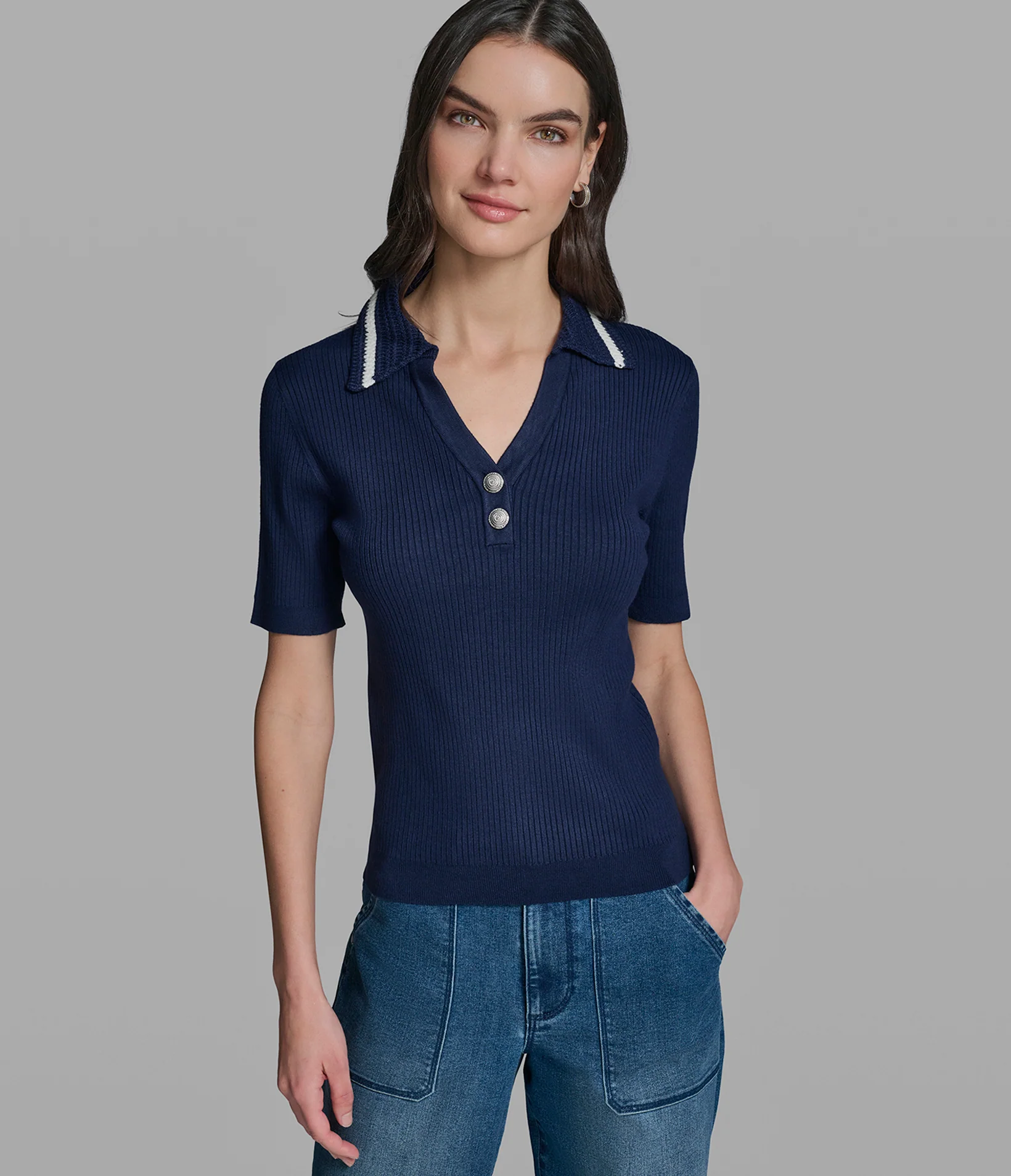 SHORT SLEEVE POLO WITH CROCHET COLLAR