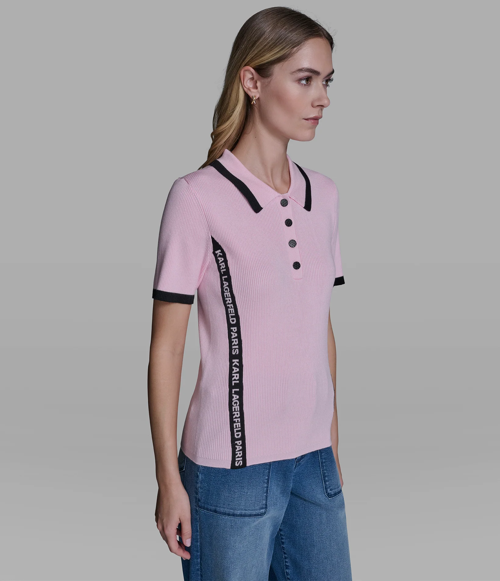 SHORT SLEEVE LOGO TRIM POLO SWEATER - Image 2