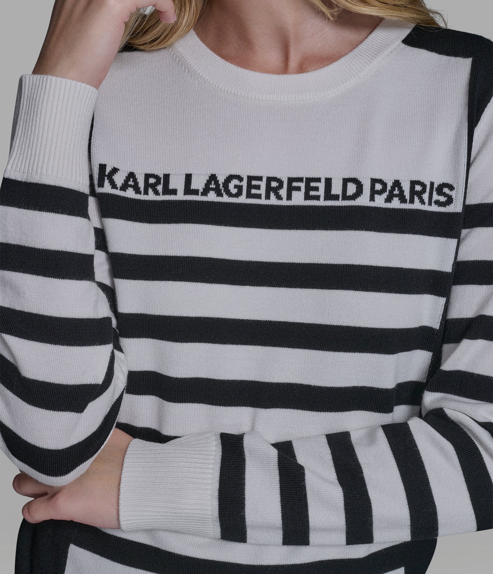 LONG SLEEVE STRIPED LOGO SWEATER - Image 6
