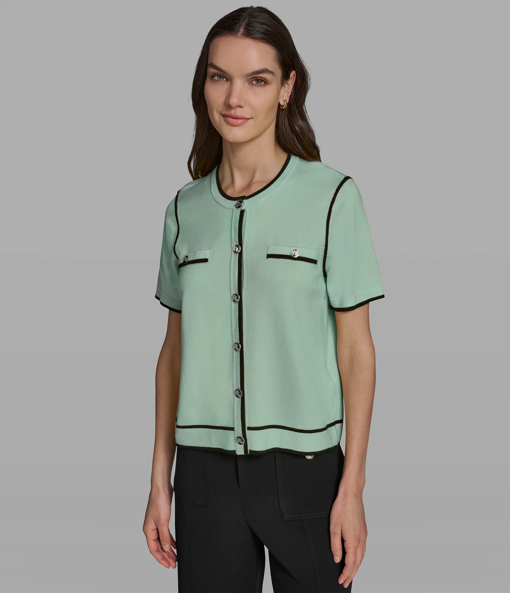 SHORT SLEEVE CARDIGAN WITH CONTRAST TRIM