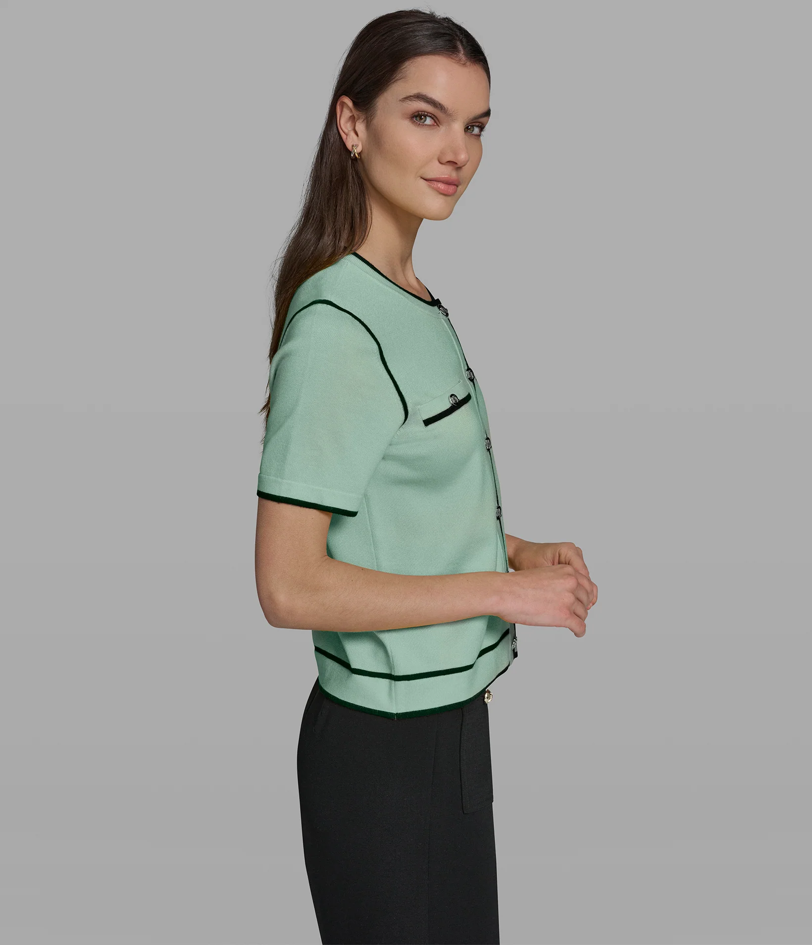 SHORT SLEEVE CARDIGAN WITH CONTRAST TRIM - Image 3