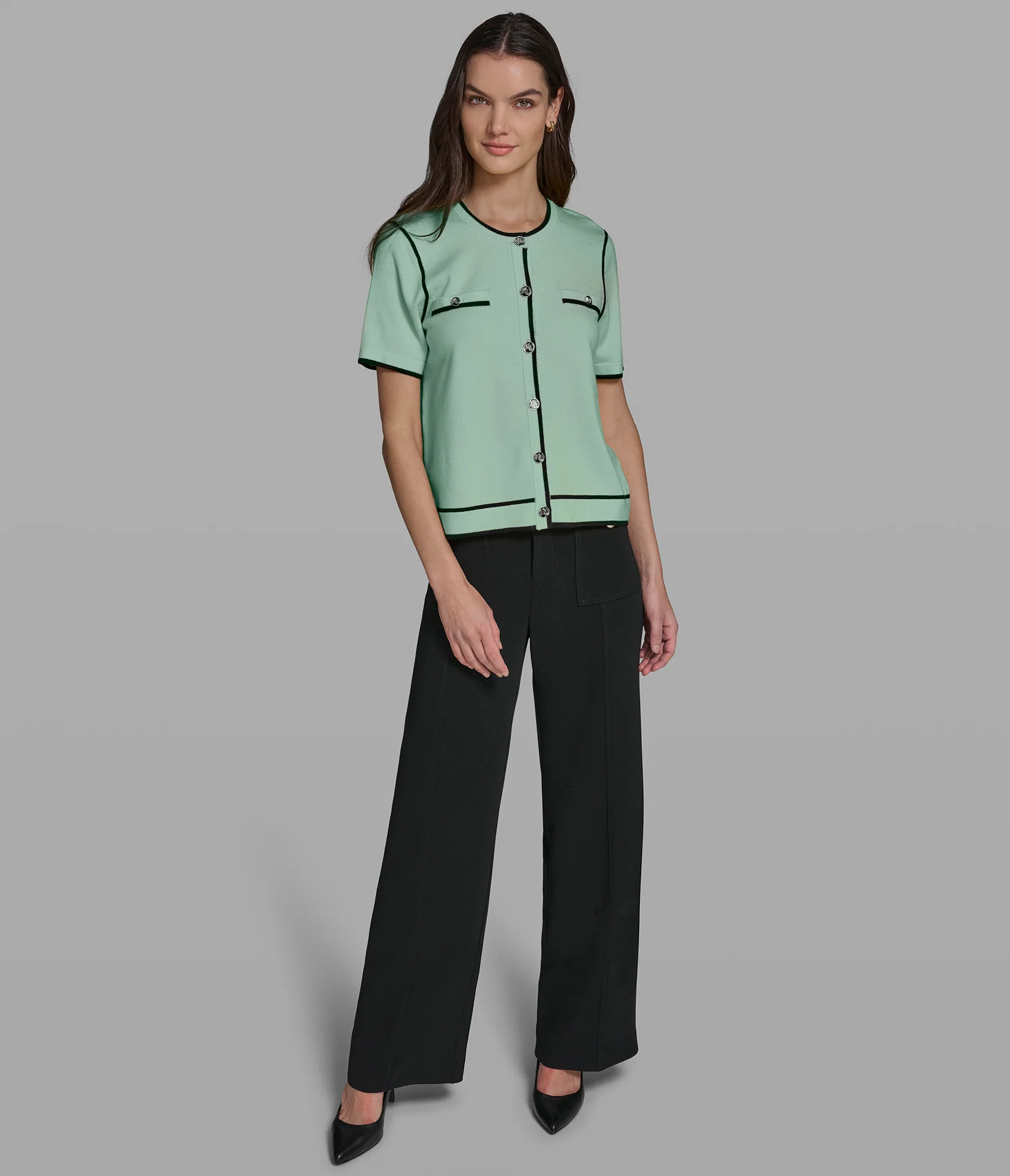 SHORT SLEEVE CARDIGAN WITH CONTRAST TRIM - Image 4