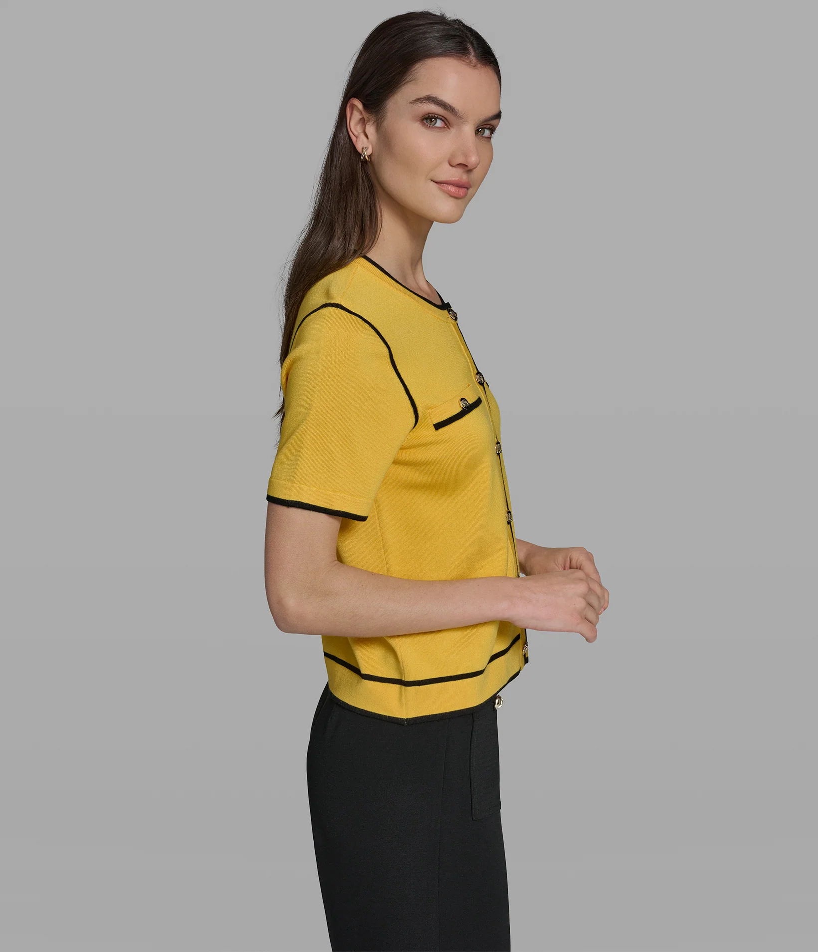 SHORT SLEEVE CARDIGAN WITH CONTRAST TRIM - Image 4