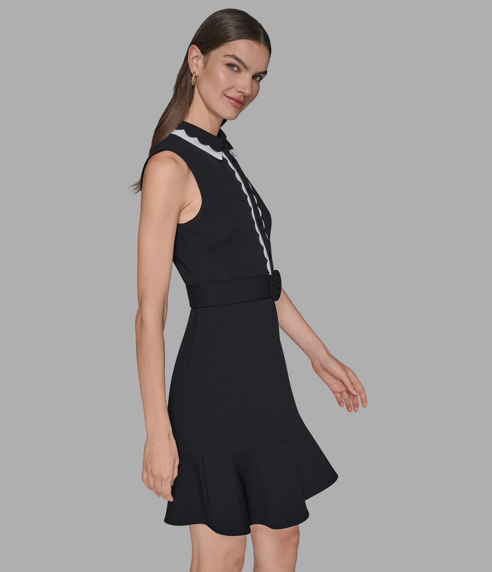 SCUBA CREPE A-LINE DRESS WITH SCALLOP TRIM - Image 3