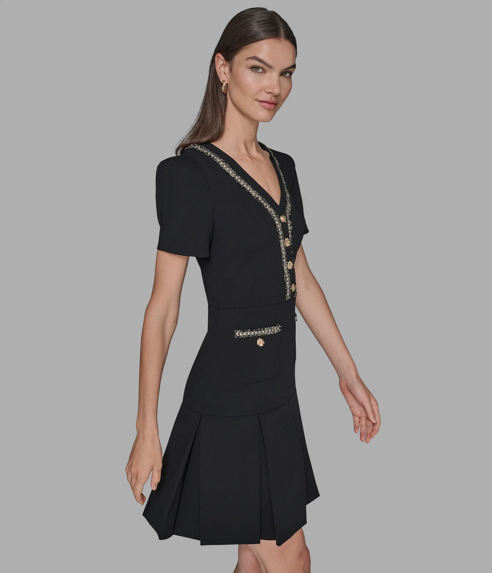 TWEED-TRIMMED PLEATED DRESS - Image 3