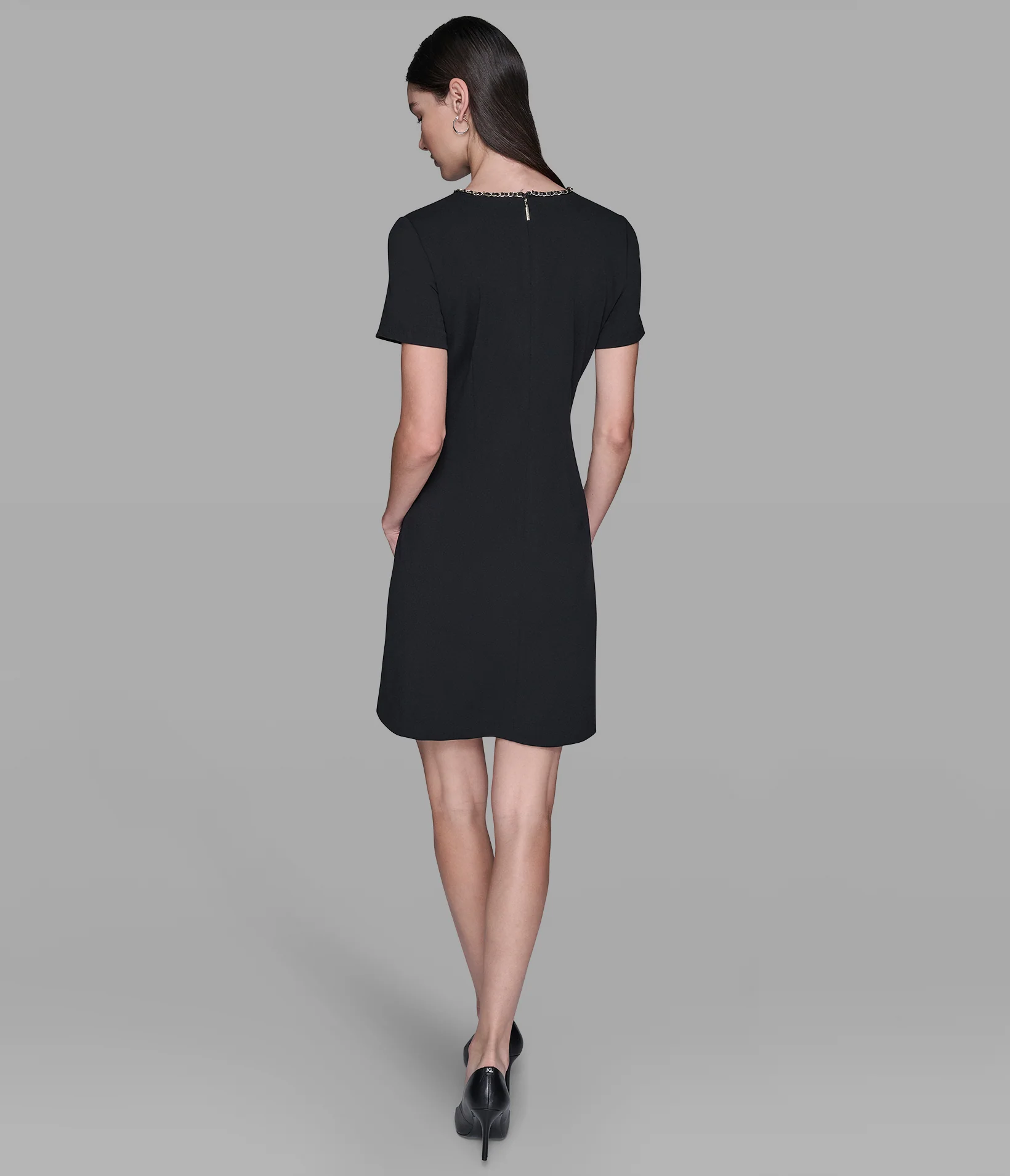 SCUBA CREPE SHIFT DRESS WITH CHAIN TRIMS - Image 2