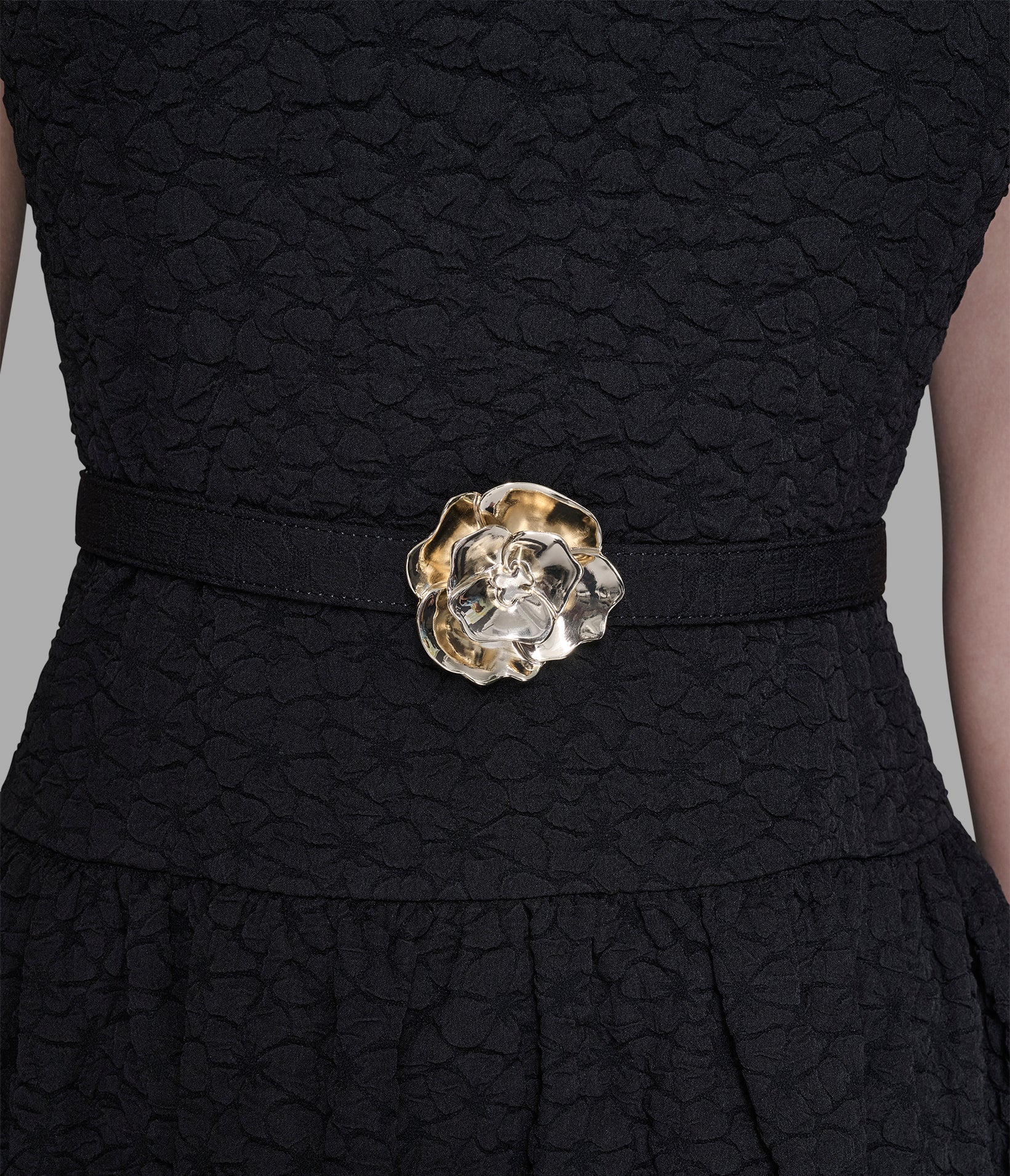 FLORAL JACQUARD A-LINE DRESS WITH FLOWER BELT - Image 5