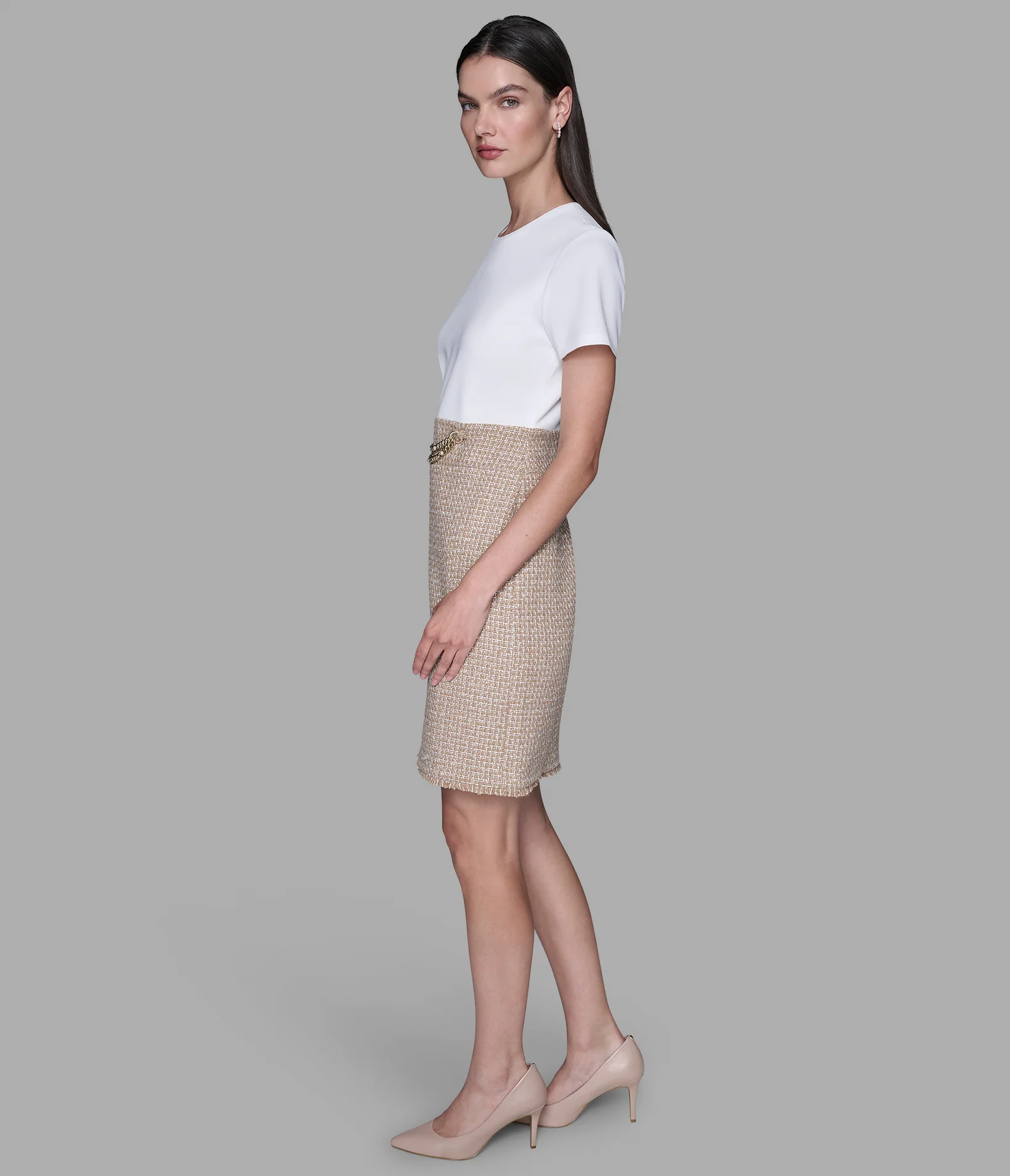 CHAIN-EMBELLISHED TWEED CO-ORD DRESS - Image 3