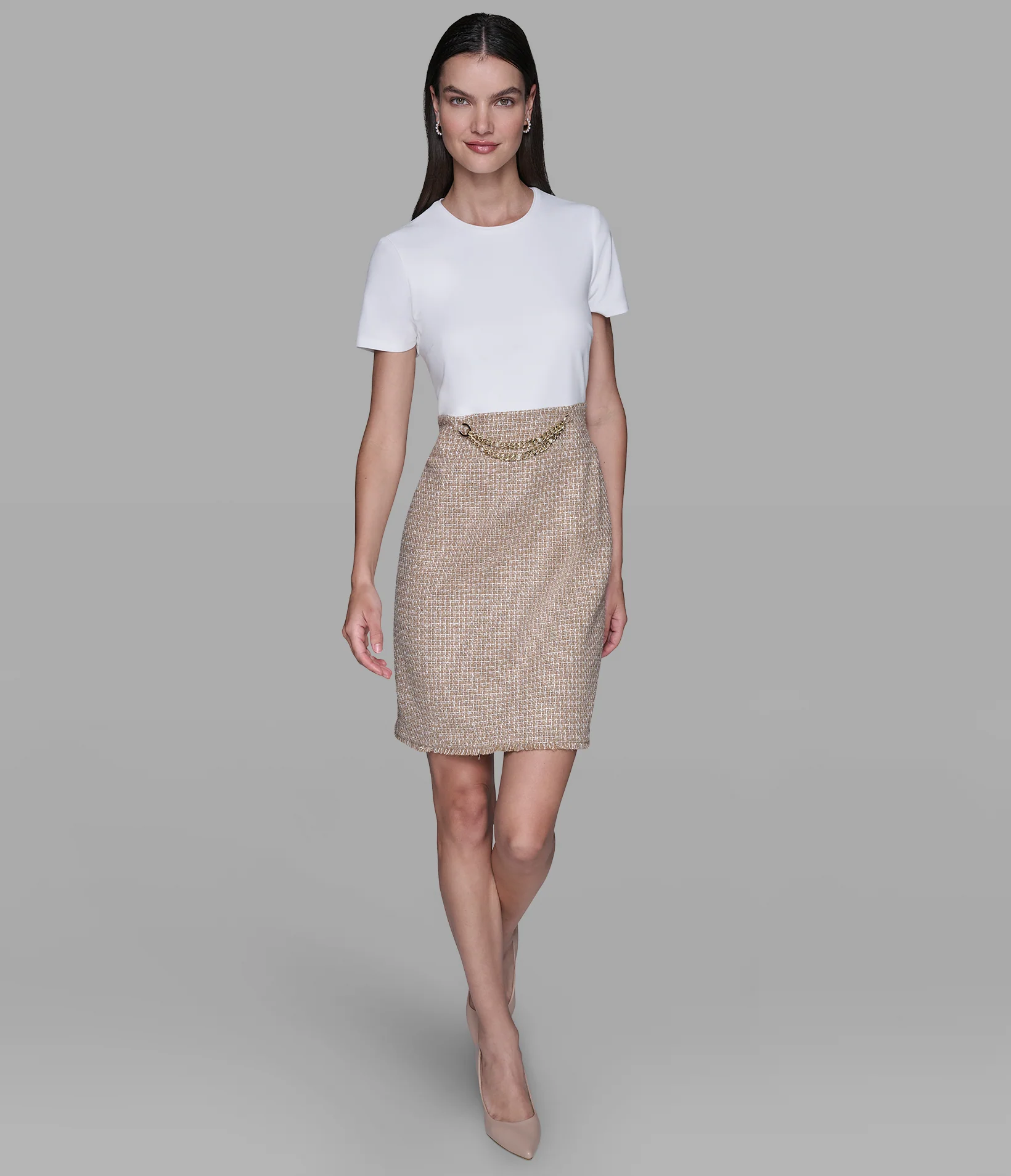CHAIN-EMBELLISHED TWEED CO-ORD DRESS - Image 4