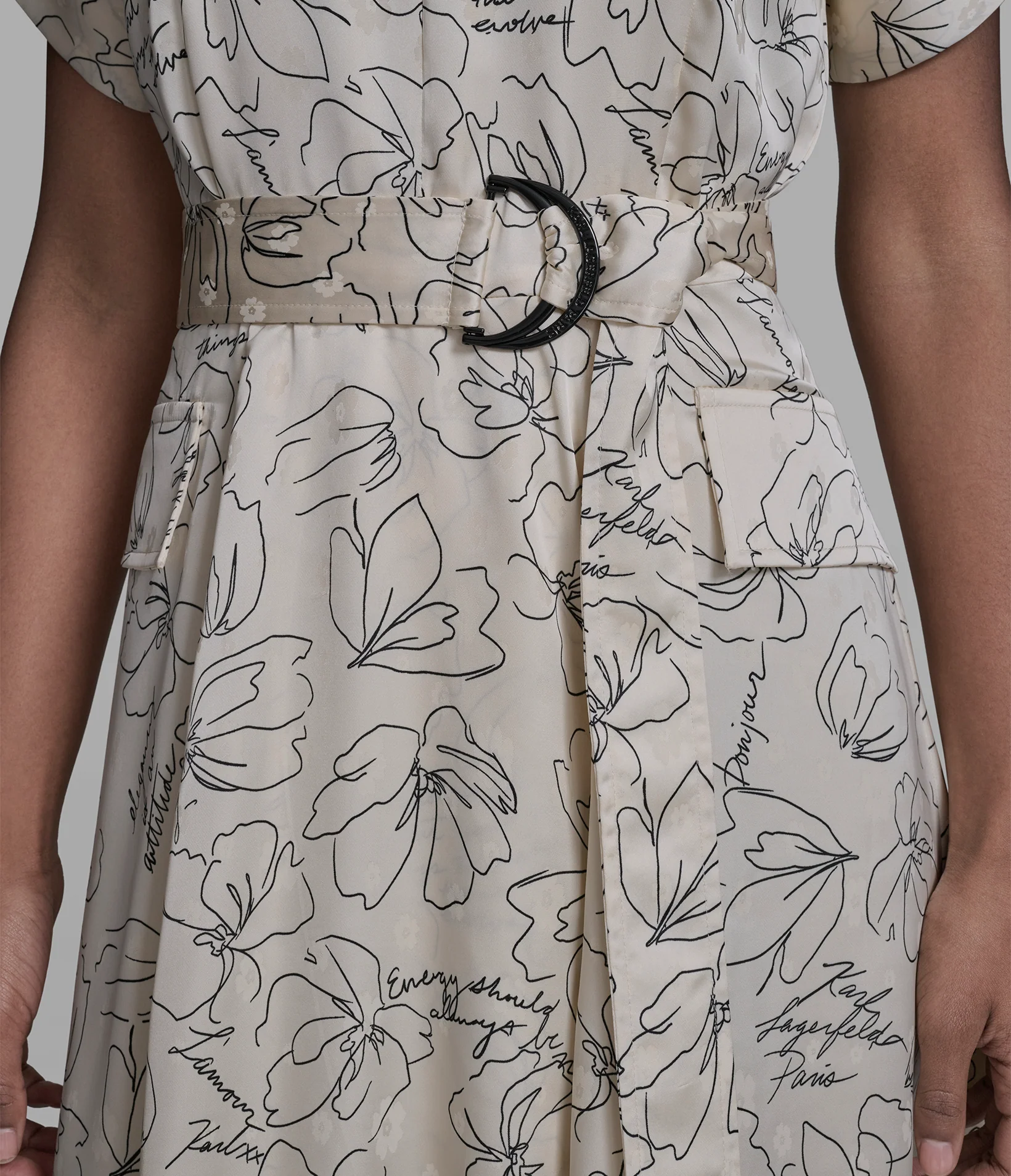 BELTED FLORAL OUTLINE MIDI DRESS - Image 5