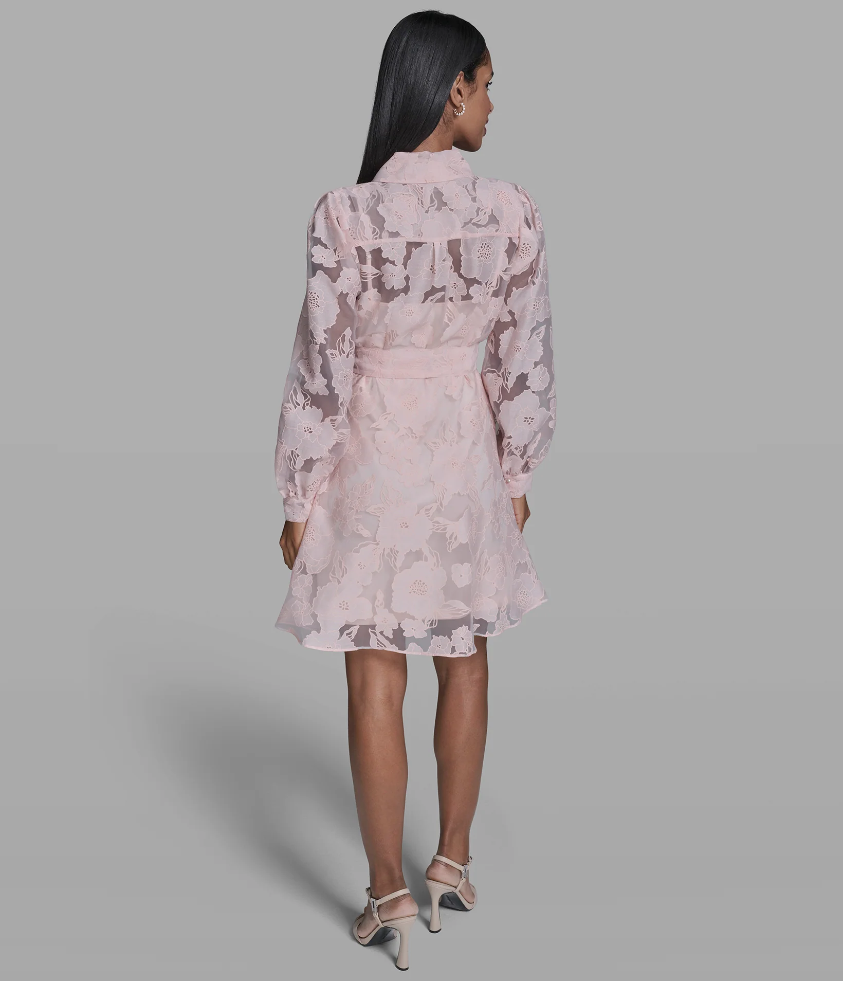 SHEER JACQUARD FLORAL FIT AND FLARE DRESS - Image 2