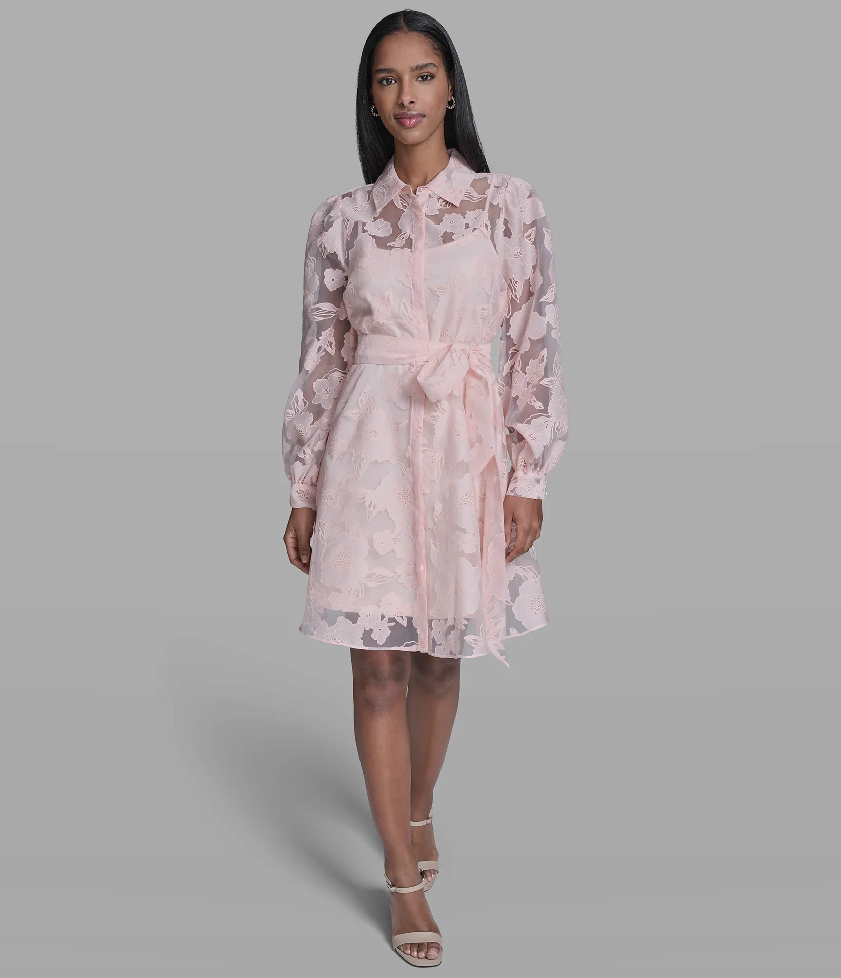 SHEER JACQUARD FLORAL FIT AND FLARE DRESS - Image 4