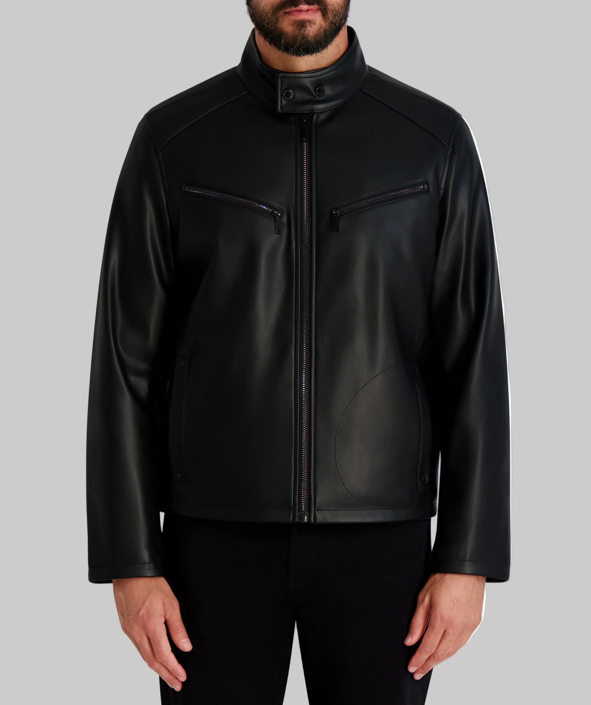 CIRCLE STITCH FAUX LEATHER JACKET