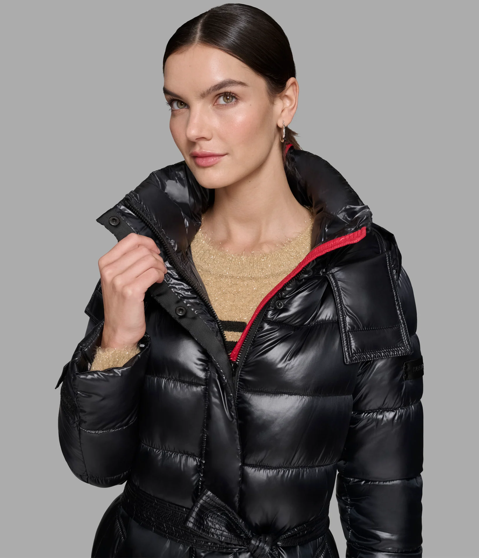 CONTRAST MAXI BELTED LONG PUFFER - Image 5